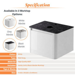 Plum&clay Mayfair Gloss White Wall Hung Bathroom Vanity Unit With Black Slate Countertop (W)650mm (H)406mm - thumbnail 5