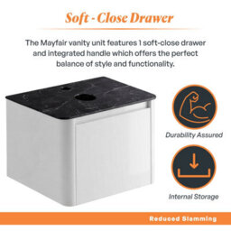 Plum&clay Mayfair Gloss White Wall Hung Bathroom Vanity Unit With Black Slate Countertop (W)650mm (H)406mm - thumbnail 4