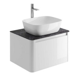 Plum&clay Mayfair Gloss White Wall Hung Bathroom Vanity Unit With Black Slate Countertop (W)650mm (H)406mm