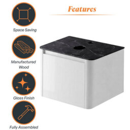 Plum&clay Mayfair Gloss White Wall Hung Bathroom Vanity Unit With Black Slate Countertop (W)650mm (H)406mm - thumbnail 6