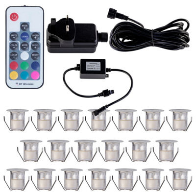 First Choice Lighting Set Of 20 30mm Stainless Steel Ip67 Rgb Colour Changing Led Plinth Decking Kit - image 1