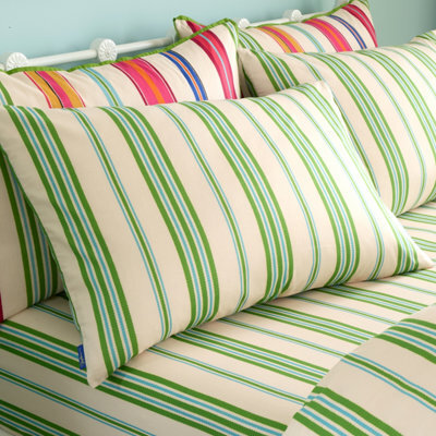 Sophie Robinson Sophie Stripe 100% Cotton Reversible Standard Pillow Case With Envelope Closure Green - image 1