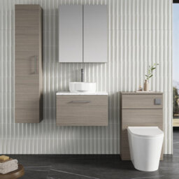 Nuie Arno Wall Hung 1-Drawer Modern Vanity Unit With Solace Oak Laminate Worktop, Stylish Counter Top Vanity Unit In Solace Oak - thumbnail 4