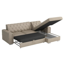 Roma Corner Sofa Bed Has Storage Polyurethane Foam Wave Springs Metal Legs Wooden Frame 267X85X185Cm Beige Left - thumbnail 2
