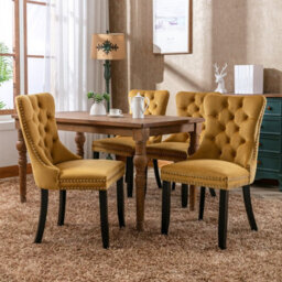 HomeTouch Set Of 2 Lux Yellow Velvet Tufted Dining Chairs With Pull Knocker, Wing Back Kitchen Chairs Home Office Bedroom Chairs - thumbnail 2