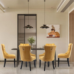 HomeTouch Set Of 2 Lux Yellow Velvet Tufted Dining Chairs With Pull Knocker, Wing Back Kitchen Chairs Home Office Bedroom Chairs - thumbnail 6