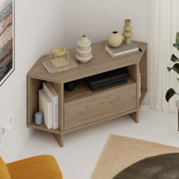 Decortie Modern Viva Corner Tv Unit Up To 40 Inch Tvs Push-To-Open Storage Cabinet, Open Shelf Media Centre 95.7(W)Cm Natural Oak - thumbnail 8