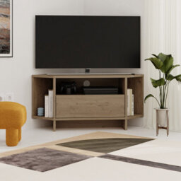 Decortie Modern Viva Corner Tv Unit Up To 40 Inch Tvs Push-To-Open Storage Cabinet, Open Shelf Media Centre 95.7(W)Cm Natural Oak - thumbnail 9