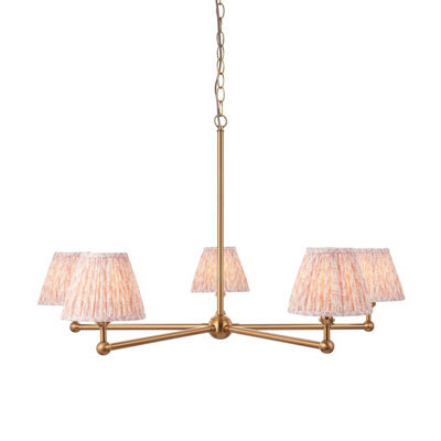 Loops Stunning 5-Light Ceiling Pendant Light With Brushed Brass Finish And Peach Fabric Shades - image 1