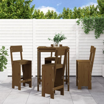 Berkfield 5 Piece Garden Bar Set Honey Brown Solid Wood Pine - image 1