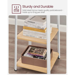 Songmics Vasagle Four Shelf Coat Stand With Double Hooks, Hallway Clothes Organizer, Metal Frame Storage, Oak And White - thumbnail 5