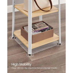 Songmics Vasagle Four Shelf Coat Stand With Double Hooks, Hallway Clothes Organizer, Metal Frame Storage, Oak And White - thumbnail 6