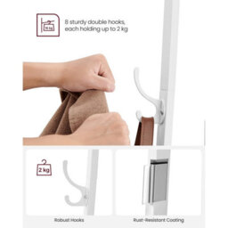 Songmics Vasagle Four Shelf Coat Stand With Double Hooks, Hallway Clothes Organizer, Metal Frame Storage, Oak And White - thumbnail 4
