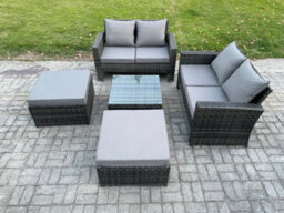 Fimous Rattan Garden Furniture Set 5 Piece Rattan Furniture Sofa Includes 2 Double Seat Sofa, Coffee Table And 2 Big Footstool - thumbnail 2