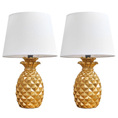 Valuelights Pair Of Contemporary Pineapple Design Gold Effect Table Lamps With White Shades - image 1