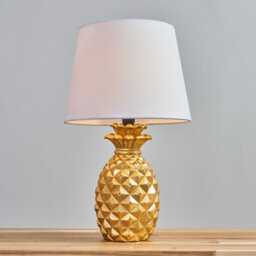 Valuelights Pair Of Contemporary Pineapple Design Gold Effect Table Lamps With White Shades - thumbnail 2