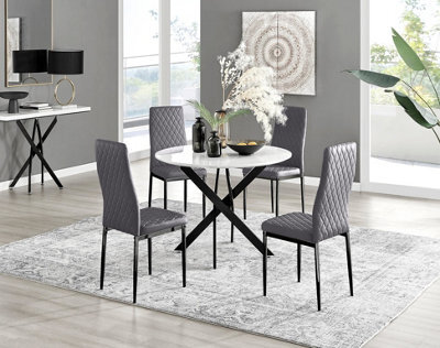 Furniturebox Uk Novara White Gloss Black Leg Round Dining Table & 4 Grey Velvet Milan Black Leg Chairs - image 1