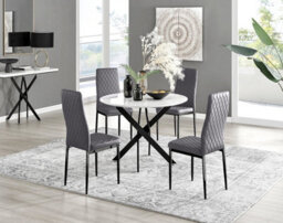 Furniturebox Uk Novara White Gloss Black Leg Round Dining Table & 4 Grey Velvet Milan Black Leg Chairs - thumbnail 1