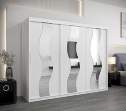 Arte Seville Wavy Mirrored Sliding Door Wardrobe With Shelves And Hanging Rails In White (H)2000mm (W)2500mm (D)620mm - thumbnail 2