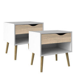Furniture To Go Oslo Bedside 1 Drawer In White And Oak Set Of 2
