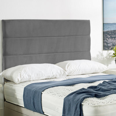"Urban Textures - Siera Plush Velvet Upholstered Horizontal Lined Divan Bed Headboard 20"" - Grey" - image 1