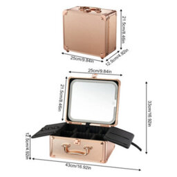 Living And Home Rose Gold Portable Usb Rechargeable Adjustable Lighting Makeup Case With Led Mirror, 25Cm W X 12.5Cm D X 21.5Cm H - thumbnail 7