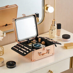 Living And Home Rose Gold Portable Usb Rechargeable Adjustable Lighting Makeup Case With Led Mirror, 25Cm W X 12.5Cm D X 21.5Cm H - thumbnail 2