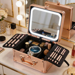 Living And Home Rose Gold Portable Usb Rechargeable Adjustable Lighting Makeup Case With Led Mirror, 25Cm W X 12.5Cm D X 21.5Cm H - thumbnail 1