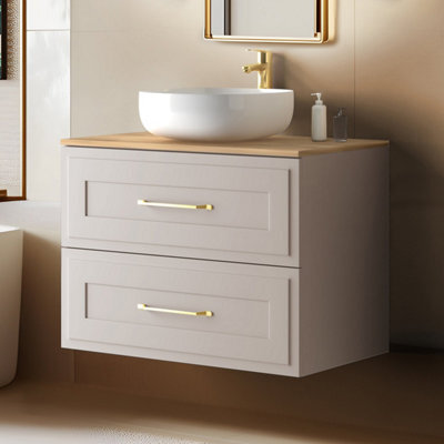 Heze Furniture Classic Bathroom 2 Drawer Wall Cabinet Vanity Unit 80Cm With Worktop - Cashmere - image 1