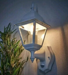 4-Sided Traditional White Wall Lantern Security Light With Dusk-Til-Dawn Sensor + Free Led Bulb - thumbnail 1