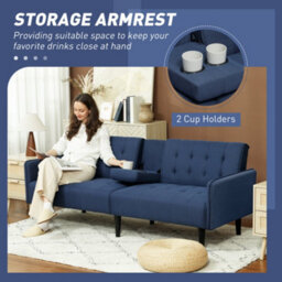 Wyld Haus Rolano Dark Blue 3-Seater Sofa Bed With Tufted Diamond Pattern And Split-Back Recline - thumbnail 5