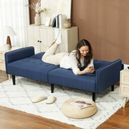 Wyld Haus Rolano Dark Blue 3-Seater Sofa Bed With Tufted Diamond Pattern And Split-Back Recline - thumbnail 9