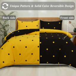 Aspire Homeware Printed Microfiber Duvet Cover Set, Black & Yellow Dotted Reversible, Double, (L)200Cm X (W)200Cm - thumbnail 2