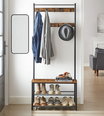 Songmics Vasagle Vintage Hat And Coat Stand Hallway Shoe Rack And Bench With Shelves Storage Organiser With Hooks Matte Metal Frame - image 1