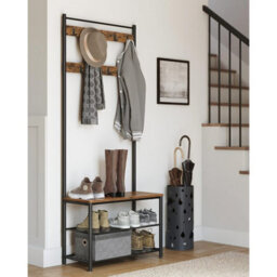 Songmics Vasagle Vintage Hat And Coat Stand Hallway Shoe Rack And Bench With Shelves Storage Organiser With Hooks Matte Metal Frame - thumbnail 2