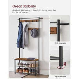 Songmics Vasagle Vintage Hat And Coat Stand Hallway Shoe Rack And Bench With Shelves Storage Organiser With Hooks Matte Metal Frame - thumbnail 6