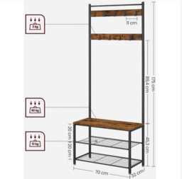 Songmics Vasagle Vintage Hat And Coat Stand Hallway Shoe Rack And Bench With Shelves Storage Organiser With Hooks Matte Metal Frame - thumbnail 9