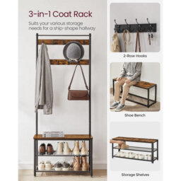 Songmics Vasagle Vintage Hat And Coat Stand Hallway Shoe Rack And Bench With Shelves Storage Organiser With Hooks Matte Metal Frame - thumbnail 4