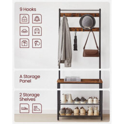 Songmics Vasagle Vintage Hat And Coat Stand Hallway Shoe Rack And Bench With Shelves Storage Organiser With Hooks Matte Metal Frame - thumbnail 8
