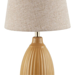 Happy Homewares Mustard Etched Lined Ceramic Gloss Table Lamp With Linen Fabric Shade - thumbnail 4