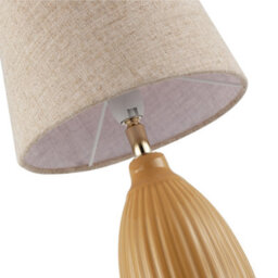 Happy Homewares Mustard Etched Lined Ceramic Gloss Table Lamp With Linen Fabric Shade - thumbnail 5