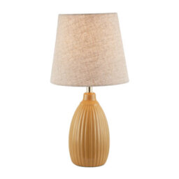 Happy Homewares Mustard Etched Lined Ceramic Gloss Table Lamp With Linen Fabric Shade - thumbnail 3