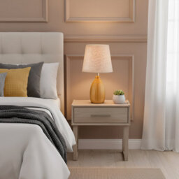 Happy Homewares Mustard Etched Lined Ceramic Gloss Table Lamp With Linen Fabric Shade - thumbnail 6