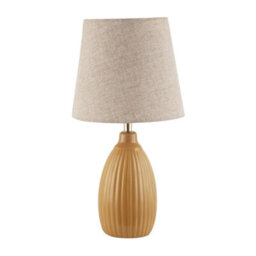Happy Homewares Mustard Etched Lined Ceramic Gloss Table Lamp With Linen Fabric Shade - thumbnail 1