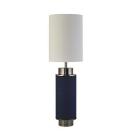 Lighting Collection Flask Table Lamp - Black Nickel, Navy & White Linen - thumbnail 3