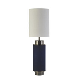 Lighting Collection Flask Table Lamp - Black Nickel, Navy & White Linen - thumbnail 2