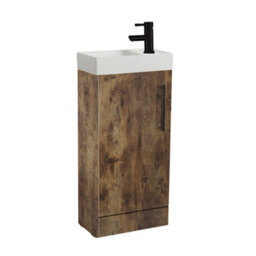 Homestylestore 400mm Dark Oak Floorstanding Bathroom Vanity Unit And Black T Bar Handle - thumbnail 1