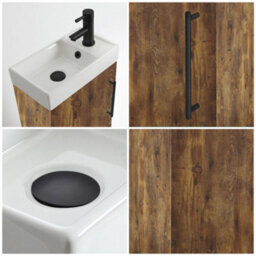 Homestylestore 400mm Dark Oak Floorstanding Bathroom Vanity Unit And Black T Bar Handle - thumbnail 2