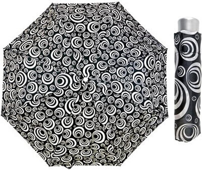 Kav Classic Black & White Prints Umbrella With Silver Handle - Compact, Automatic Folding (Black & White Concentric Rings)
