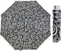 Kav Classic Black & White Prints Umbrella With Silver Handle - Compact, Automatic Folding (Black & White Concentric Rings)